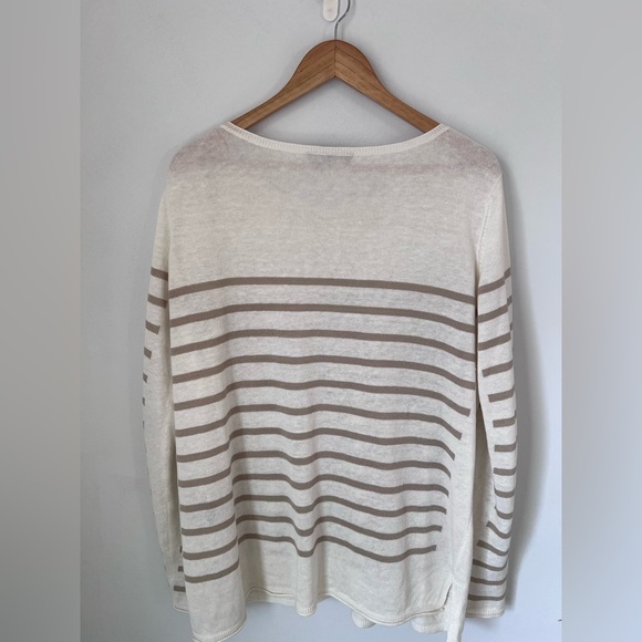 Loro Piana 100% Linen Striped Sweater Size 48 button detail on shoulder - Picture 10 of 11